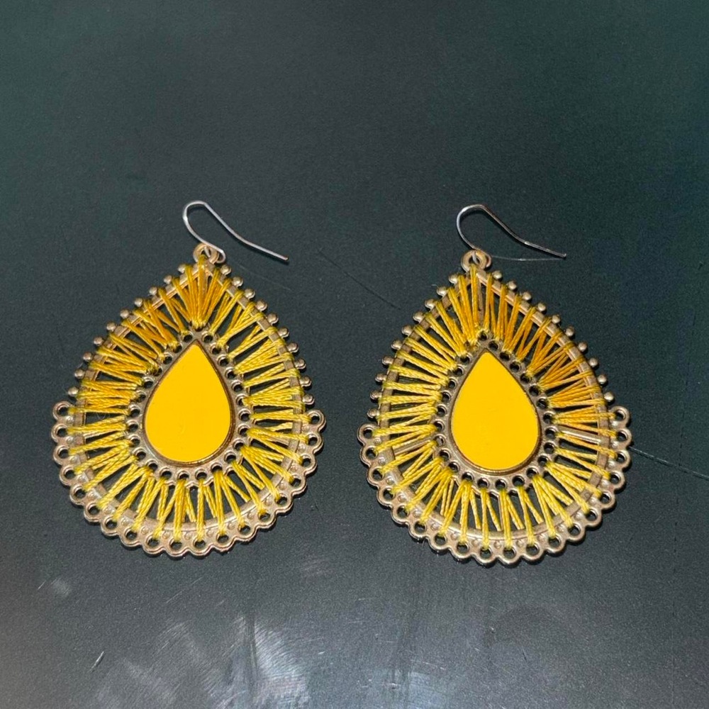 Boho Mustard Yellow Teardrop Statement Earrings ✨
